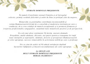 Mesaj de Felicitare Președintelui raionului Cimișlia!