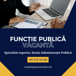 Concurs repetat la funcția publică vacantă de Specialist superior, Secția administrație Publică