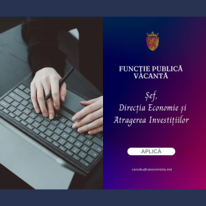 Consiliul Raional Cimișlia anunță prelungirea termenului concursului pentru ocuparea funcției vacante de sef, Direcția Economie și Atragerea Investițiilor